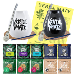 Zestaw do Yerba Mate: 2x Matero / Tykwa + 2x Bombilla + Próbki Verde Mate, Yaguar, Soul Mate i Guarani 10x50g (0,5kg Suszu) + Akcesoria – dla Dwojga