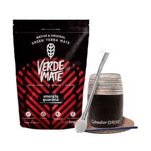 Zestaw Yerba Mate Verde Mate Green Energía Guaraná 500g (0,5kg Suszu) + Matero Ceramiczne / Tykwa "Drive" + Bombilla + Akcesoria