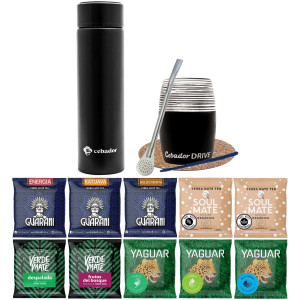 Zestaw do Yerba Mate: Matero "Drive" + Termos LED + Bombilla + Próbki Yaguar, Verde Mate, Soul Mate i Guarani 10x50g (0,5kg Suszu) + Akcesoria