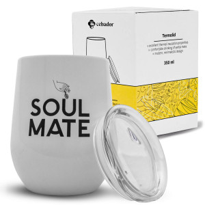 Matero Termiczne ze Stali Nierdzewnej do Yerba Mate TermoLid z Pokrywką Białe z Logo Soul Mate 350ml – Cebador