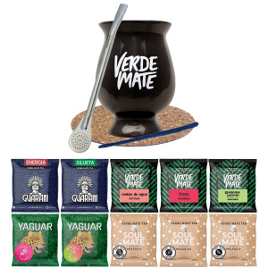 Zestaw do Yerba Mate: Matero Ceramiczne / Tykwa + Bombilla + Próbki Guarani, Soul Mate, Yaguar, Verde Mate 10x50g (0,5kg Suszu) + Akcesoria – Startowy