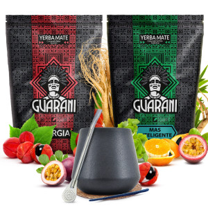 Zestaw Yerba Mate Guarani Mas Inteligente 500g i Energia con Guarana 500g (1kg Suszu) + Matero Ceramiczne / Tykwa "Obelise" + Bombilla + Akcesoria