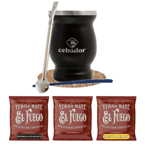 Zestaw do Yerba Mate: Matero Termiczne TermoMate + Bombilla "Bomba" do Chimarrão + Próbki El Fuego 3x50g (0,15kg Suszu) + Akcesoria