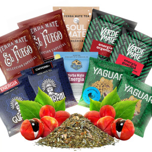 Zestaw Próbek Yerba Mate Verde Mate, Guarani, Yaguar, Soul Mate, El Fuego i Rio Parana 10x50g (0,5kg Suszu) – Najmocniejsze, Najlepsze na Start