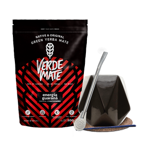 Zestaw Yerba Mate Verde Mate Green Energía Guaraná 500g (0,5kg Suszu) + Matero Ceramiczne / Tykwa "Diamante" + Bombilla + Akcesoria
