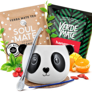 Zestaw do Yerba Mate: Matero Ceramiczne / Tykwa "Panda" + Bombilla + Próbki Soul Mate i Verde Mate 2x50g (0,1kg Suszu) + Akcesoria