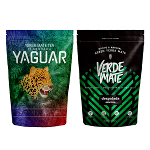 Dwupak Yerba Mate: Yaguar Elaborada con Palo 500g + Verde Mate Green Despalada 500g (1kg Suszu) sin Palo – bez Patyczków