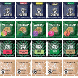Zestaw Próbek Yerba Mate Guarani, Yaguar, Verde Mate i Soul Mate 20x50g (1kg Suszu) – Najlepsze Gatunki