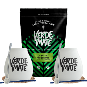 Zestaw Yerba Mate Verde Mate Green Cactus de Juarez 500g (0,5kg Suszu) + 2x Matero Ceramiczne / Tykwa + 2x Bombilla + Akcesoria – Startowy, dla Dwojga