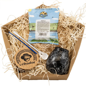 Zestaw do Yerba Mate: Matero Ceramiczne / Tykwa "Marmol Black" + Bombilla + Próbka Rio Parana Energia 50g + Akcesoria – Prezentowy, Startowy