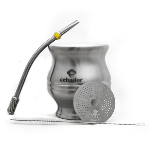 Zestaw Akcesoriów do Yerba Mate: TermoColador – Naczynko z Sitkiem Srebrne + Bombilla