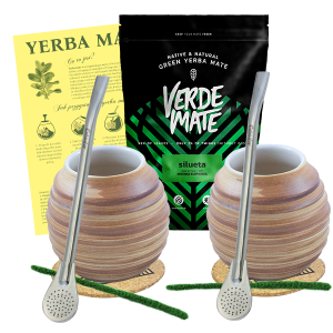 Zestaw Yerba Mate Verde Mate Green Silueta 500g (0,5kg Suszu) + 2x Matero / Tykwa Miodowa + 2x Bombilla + Akcesoria – Startowy, dla Dwojga