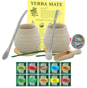 Zestaw do Yerba Mate: 2x Matero "Plaster Miodu" + Termometr + 2x Bombilla + Próbki Verde Mate 10x50g (0,5kg Suszu) + Akcesoria – dla Dwojga, Startowy