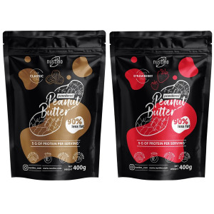 Masło Orzechowe w Proszku Nustino – Zestaw: Classic 400g i Strawberry 400g (0,8kg)