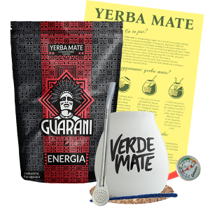 Zestaw Yerba Mate Guarani Energia con Guarana 500g (0,5kg Suszu) + Matero Ceramiczne / Tykwa + Termometr + Bombilla + Akcesoria – Startowy
