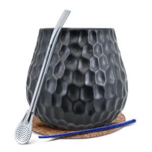 Zestaw Akcesoriów do Yerba Mate: Matero Ceramiczne / Tykwa "Plaster Miodu" + Bombilla + Akcesoria
