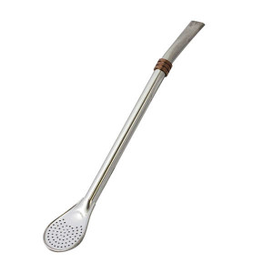 Bombilla do Yerba Mate "Anillo" Inox, z Miedzianym Pierścieniem Chłodzącym 19cm – Cebador (Słomka z Filtrem – Łyżeczka, Rurka Filtrująca)