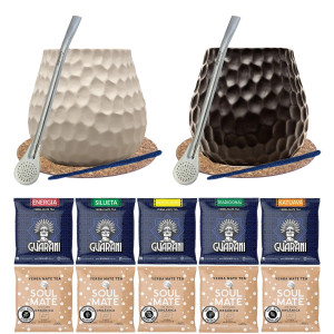 Zestaw do Yerba Mate: 2x Matero / Tykwa "Plaster Miodu" + 2x Bombilla + Próbki Soul Mate i Guarani 10x50g (0,5kg Suszu) + Akcesoria – dla Dwojga