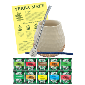 Zestaw do Yerba Mate: Matero Ceramiczne / Tykwa "Plaster Miodu" + Bombilla + Próbki Verde Mate 10x50g (0,5kg Suszu) + Akcesoria – Startowy