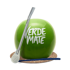Zestaw Akcesoriów do Yerba Mate: Matero Ceramiczne / Tykwa "Manzana" z Logo Verde Mate + Bombilla + Akcesoria