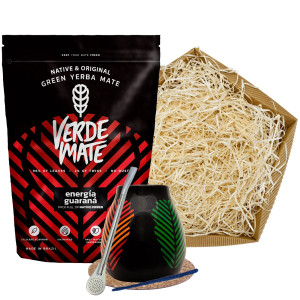 Zestaw Yerba Mate Verde Mate Green Energía Guaraná 500g (0,5kg Suszu) + Matero Ceramiczne / Tykwa "Samba" + Bombilla + Akcesoria – Prezentowy