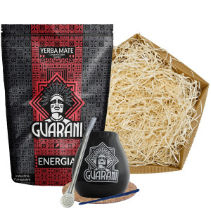 Zestaw Yerba Mate Guarani Energia con Guarana 500g (0,5kg Suszu) + Matero Ceramiczne / Tykwa + Bombilla + Akcesoria – Prezentowy