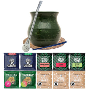 Zestaw do Yerba Mate: Matero "Marble" + Bombilla + Próbki Verde Mate Green, Yaguar, Soul Mate i Guarani 10x50g (0,5kg Suszu) + Bombilla + Akcesoria