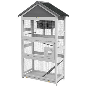 allmypets 0gyam399 Voliera Per Uccellini A 3 Porte Con Casetta E Vassoio In Legno E Metallo 92x52x171 Cm Colore Grigio/nero - 0gyam399