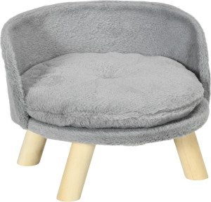 allmypets Gya558f Divano Per Cani Rotondo In Tessuto Di Peluche E Legno Con Cuscino Extra Ø40.5x33 Cm Colore Grigio/legno - Gya558f