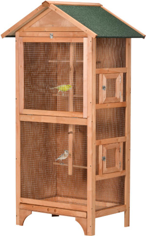 allmypets U5121yl Gabbia Per Uccelli In Legno E Metallo A 3 Aperture Con 4 Posatoi E Vassoio Rimovibile 80.5x57x153 Cm Colore Arancione - U5121yl