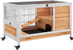 allmypets U5710yl Conigliera In Legno Con 4 Ruote Casetta Per Conigli E Rampa 90x53x59 Cm Colore Giallo - U5710yl