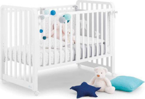 azzurra design Ltglambn Lettino Neonato Legno Con Ruote Colore Bianco Con Set Tessile Grigio - Glam