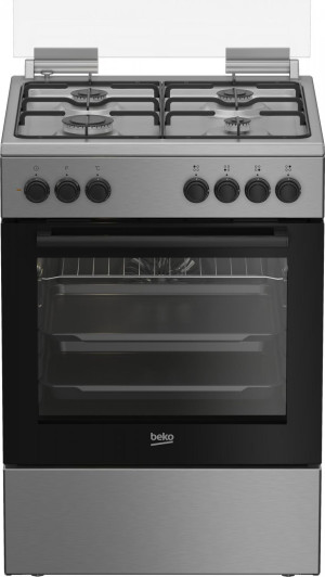 Beko Fbe62120xd Cucina A Gas 4 Fuochi Forno Elettrico Ventilato Con Grill Larghezza X Profondità 60x60 Cm Con Coperchio Colore Acciaio Inox E Nero -
