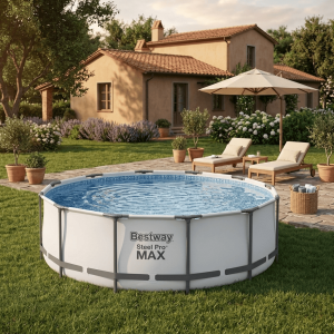bestway 56438 Piscina Fuori Terra Rigida Da Giardino Piscina Esterna Rotonda Ø 457xh122 Cm Con Pompa Filtro - 56438 Steel Pro Max