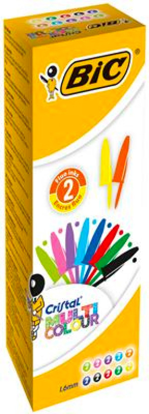 bic 926381 Crystal Nero Blu Verde Azzurro Verde Chiaro Arancione Rosa Porpora Rosso Turchese Penna A Sfera Retrattile A Clip 20 Pezzi - 926381