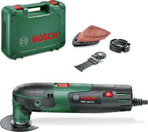 Bosch 0.603.102.002 Sega Utensile Multifunzione Potenza 220 Watt Oscillazioni A Vuoto 15.000-20.000/min Angolo Di Oscillazione 1.4 ° + 8 Accessori +