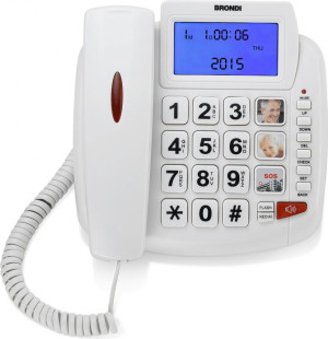 Brondi Bravo90lcd/bianco Telefono Fisso Vivavoce Con Filo Display Lcd Con Tasti Grandi Colore Bianco - Bravo 90 Lcd