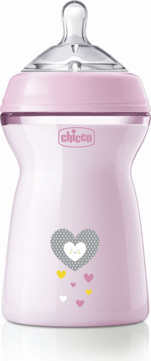 Chicco 81335 100 Natural Feeling Biberon Anticolica 330 Ml Flusso Veloce 6+ Mesi Con Tettarella In Silicone Morbida E Flessibile Colore Rosa