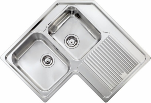 011248.S1.01.2018 Lavello Cucina Angolare 2 Vasche Con Gocciolatoio A Dx In Acciaio Inox 83 X 83 Cm - 011248.S1.01.2018