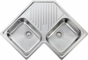 011840.X1.01.2018 Lavello Cucina Angolare 2 Vasche In Acciaio Inox 83 X 83 Cm - 011840.X1.01.2018