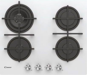Candy Cvg6br4wpw Cvg6br4wpw Piano Cottura 4 Fuochi A Gas 60 Cm Vetro Temperato Griglie In Ghisa Bianco