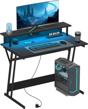 dechome 0bkj690 Scrivania Gaming Con Luci Led E Supporto Per Monitor In Truciolato E Acciaio 100x60x88.5 Cm Colore Nero