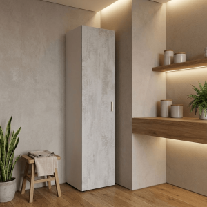 dechome 0l7151a Mobile Multiuso 1 Anta 3 Ripiani 41x37x182 Cm Colore Bianco E Cemento - 0l7151a
