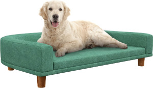 allmypets 203-213gn Divano Per Cani Di Taglia Grande Con Gambe Rialzate E Cuscino Sfoderabile 98x67x25 Cm Verde Chiaro