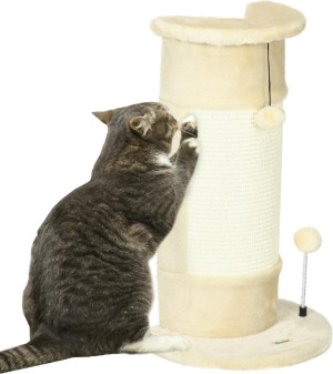 allmypets 275-137bg Albero Tiragraffi Per Gatti Fino 5kg Con 2 Palline In Sisal E Peluche 34x25.5x58cm Beige