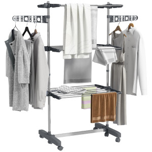 dechome 340gys609 Stendino Verticale Con 3 Ripiani Regolabili In Acciaio E Plastica 142x55x152 Cm Colore Grigio/argento - 340gys609