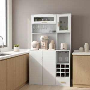 dechome 78j0wt Credenza Cucina Alta Moderna Mobile Cucina Con Vetrina 4 Ante 1 Cassetto 2 Ripiani Portabicchieri E Portabottiglie Dimensioni