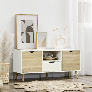 dechome 80nd-838 Mobile Tv Moderno 2 Ante 1 Cassetto 1 Vano Giorno Tv Max 46" Dimensioni 110x40x50 Cm Colore Bianco/legno