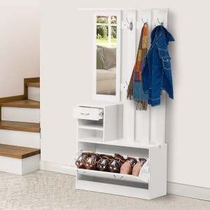 dechome 831146gt Mobile Ingresso Appendiabiti Con Scarpiera E Specchio Dimensioni 90x24x177 Cm Colore Bianco