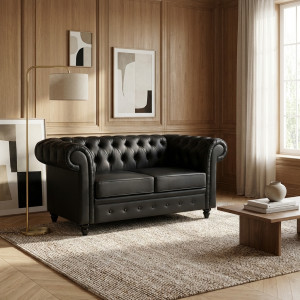 dechome 833705 Divano Chesterfield 2 Posti Vintage In Ecopelle Dimensioni 160x84x80 Cm Colore Nero